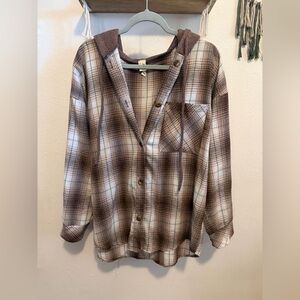 NWOT 7th Ray Brown and Cream Plaid Hoodie
